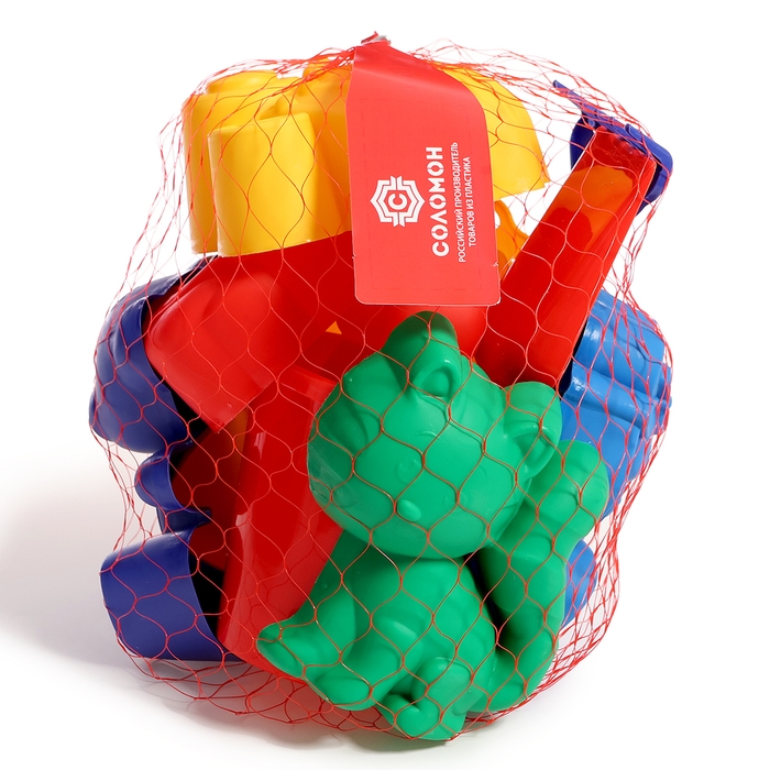 Набор для игры в песке №111: 6 формочек для песка, совок, грабли, ведро, МИКС