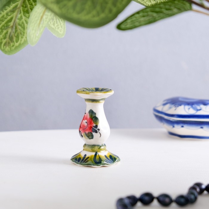 Подсвечник гжель «Церковный» , цветной, керамика, Подсвечник гжель «Церковный» , цветной, керамика,