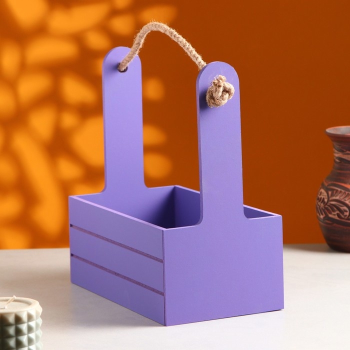 Кашпо деревянное 25.5&times;15&times;30 см "Аром", ручка канат, Фиолетовый