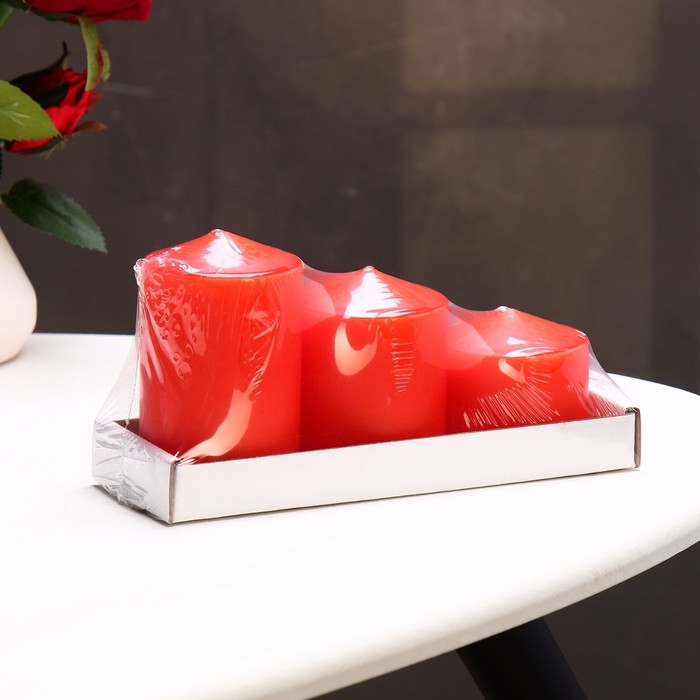 Набор свечей - цилиндров 3в1 (6х11 см, 6х8 см, 6х6,5 см), красный