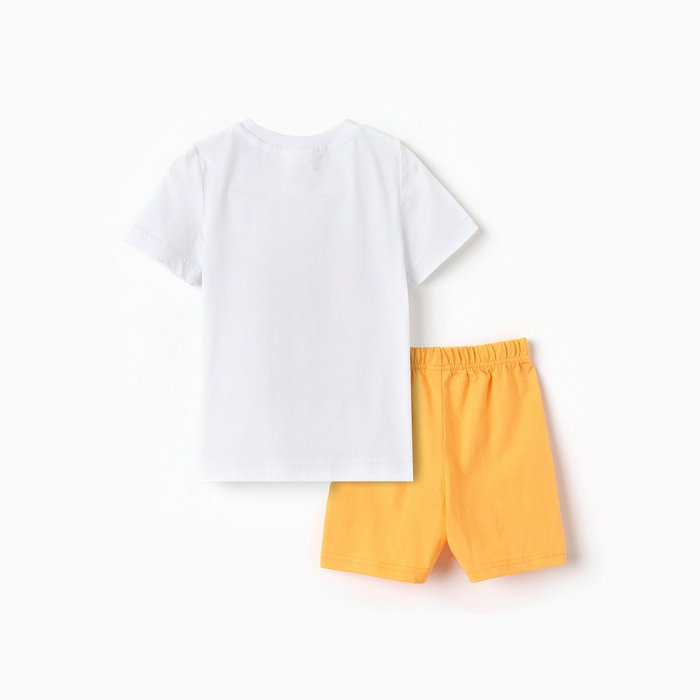 Комплект для мальчика "Геометрические фигуры" (футболка/шорты), цвет белый/оранжевый, рост 104-110 см
