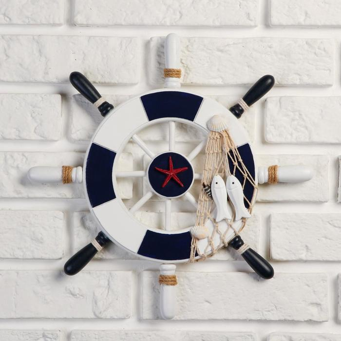 Декор интерьерный &laquo;Штурвал&raquo; на стену, бело-синий, 33 х 33 х 2 см