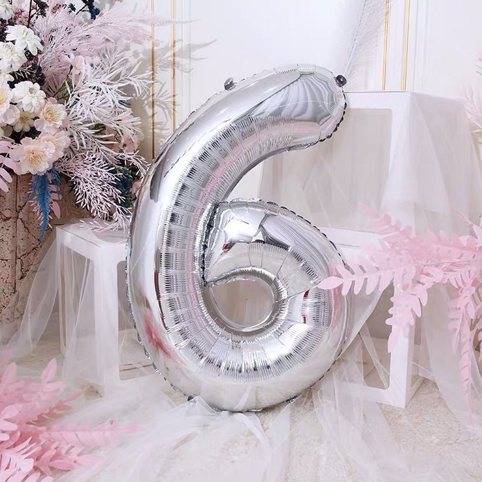 Шар фольгированный 40 Шар фольгированный 40", цифра 6, цвет серебряный