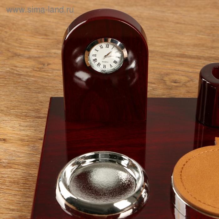 Набор настольный 6в1 с визитницей и часами, красное дерево Набор настольный 6в1 с визитницей и часами, красное дерево