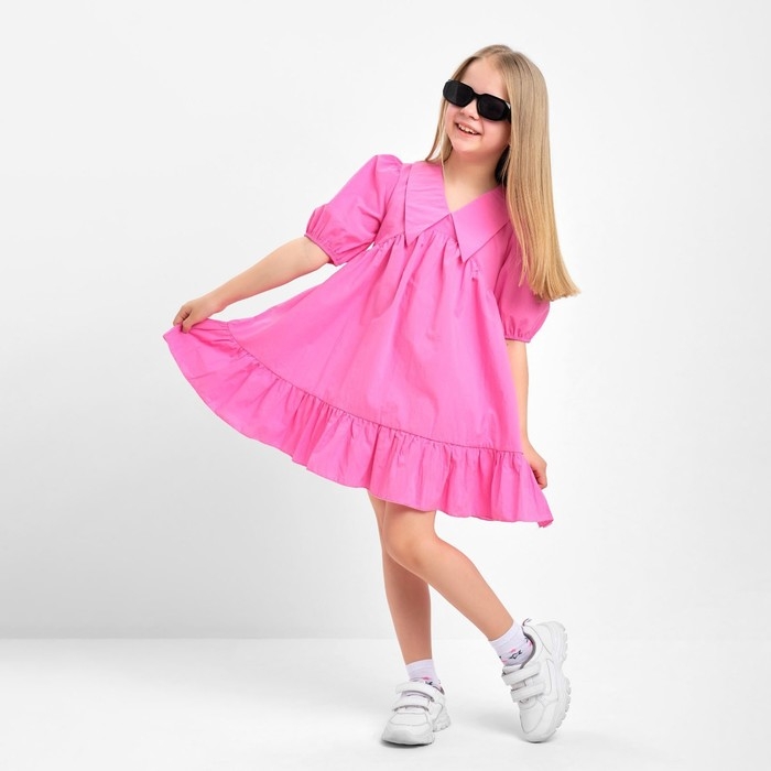 Платье детское с воротником KAFTAN, размер 32 (110-116 см), цвет ярко-розовый
