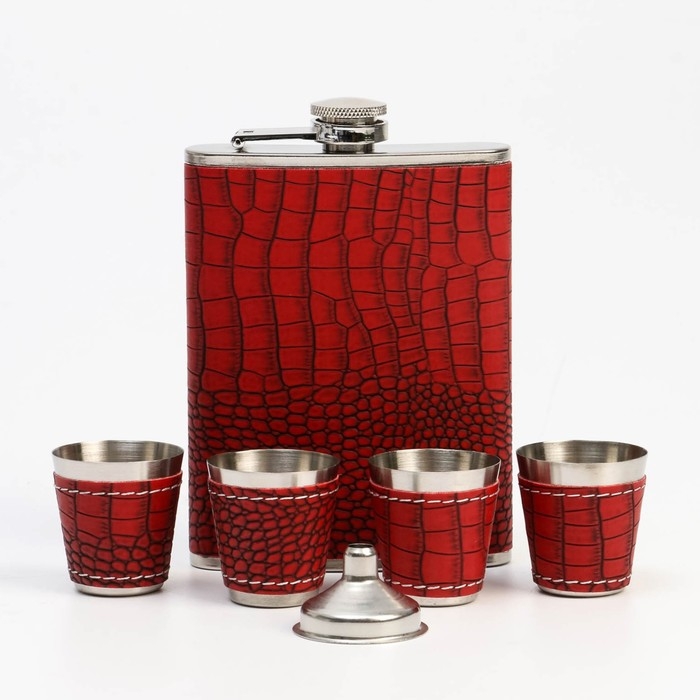 Подарочный набор 5 в 1 "Кожа питона": фляжка 240 мл + 4 рюмки