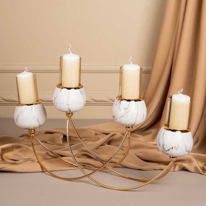 Подсвечник металл, стекло &laquo;Сплетение&raquo; на 4 свечи 47 х 10 х 28 см