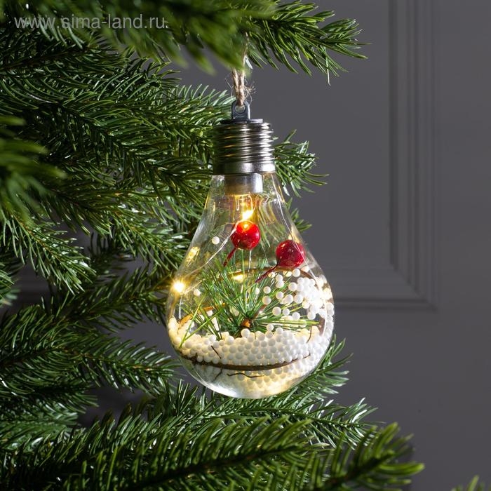 Ёлочный шар «Еловая ветка», батарейки, 5 LED, свечение тёплое белое Ёлочный шар «Еловая ветка», батарейки, 5 LED, свечение тёплое белое