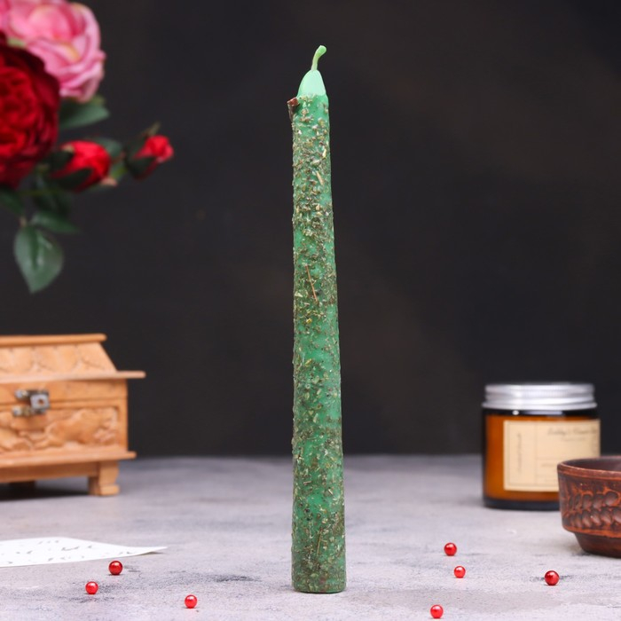 Свеча магическая Свеча магическая "Денежная" с травой, зелёная, 20см