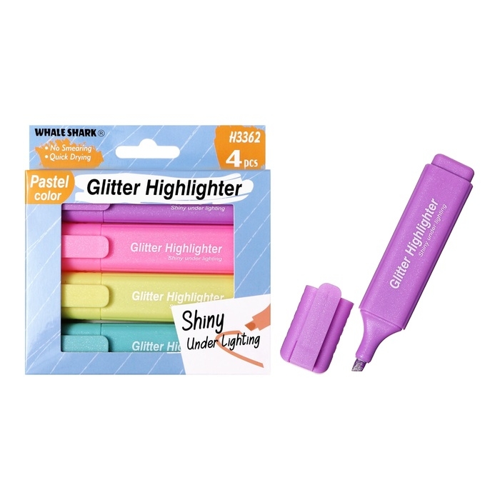 Набор маркеров текстовыделителей 4 штуки 4 цвета, блестки, Пастель Набор маркеров текстовыделителей 4 штуки 4 цвета, блестки, Пастель