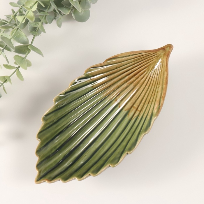Сувенир керамика подставка Сувенир керамика подставка "Экзотический лист" зеленый 21х10х4 см