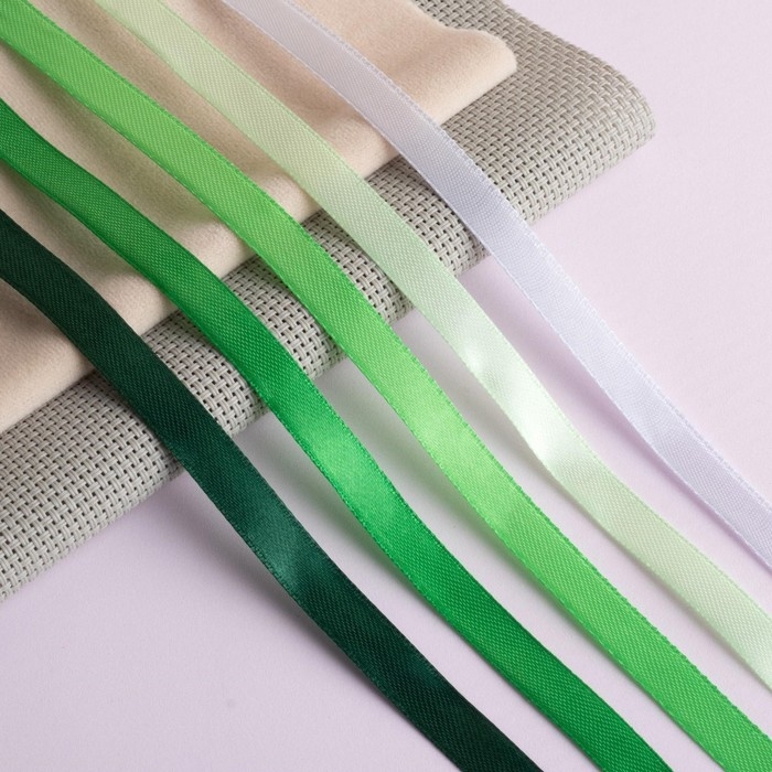 Набор атласных лент, 5 шт, размер 1 ленты: 10 мм × 23 ± 1 м, цвет зелёный спектр Набор атласных лент, 5 шт, размер 1 ленты: 10 мм × 23 ± 1 м, цвет зелёный спектр