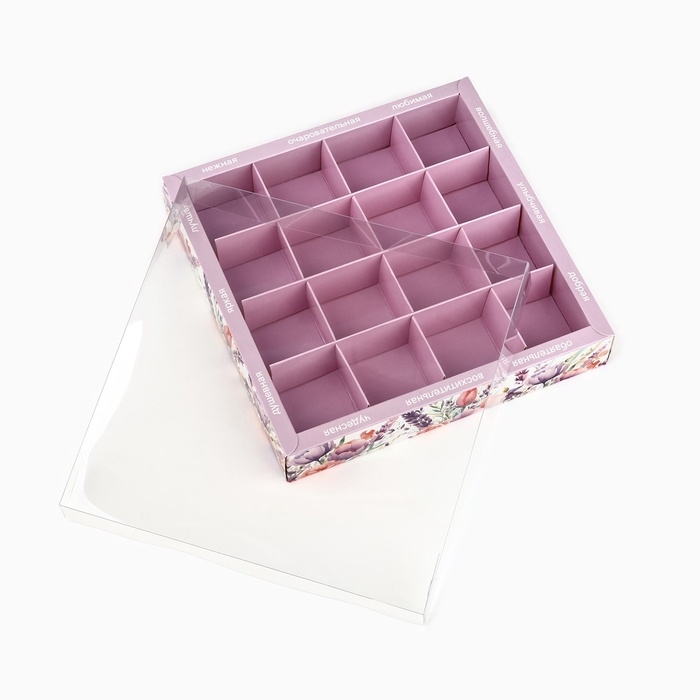 Коробка под 16 конфет с ячейками &laquo;Цветы&raquo;, 19 х 19 х 3 см