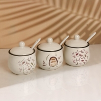 Банки керамические для специй на металлической подставке &laquo;Ёжик&raquo;, 200 мл, 3 шт