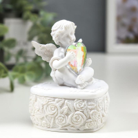 Сувенир полистоун шкатулка "Белоснежный ангел с переливающимся сердцем" 8х6,5х5,4 см