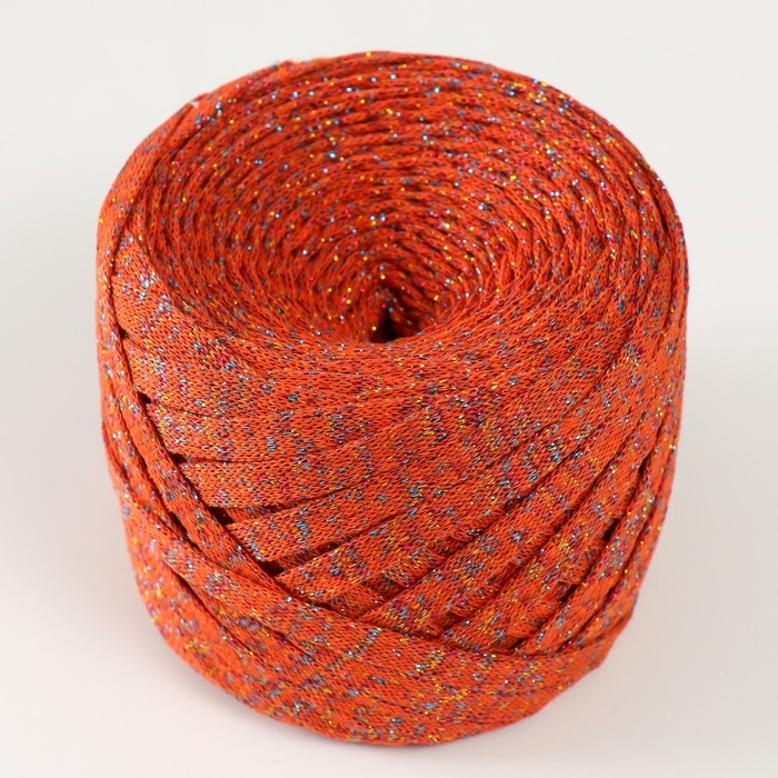 Трикотажная пряжа Трикотажная пряжа "Риббон" с люрексом 85м/170±5 гр (Рябина, люрекс: Радуга)