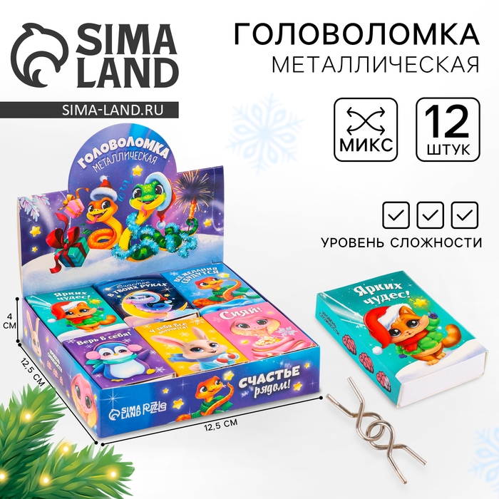 Головоломка металлическая «Развивай логику. Змейки», в шоубоксе, МИКС Головоломка металлическая «Развивай логику. Змейки», в шоубоксе, МИКС