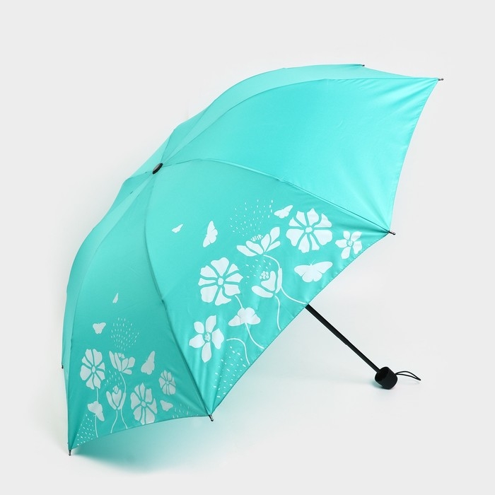 Зонт женский механический &laquo;Цветы&raquo;, 8 спиц, d=95, цвет бирюзовый
