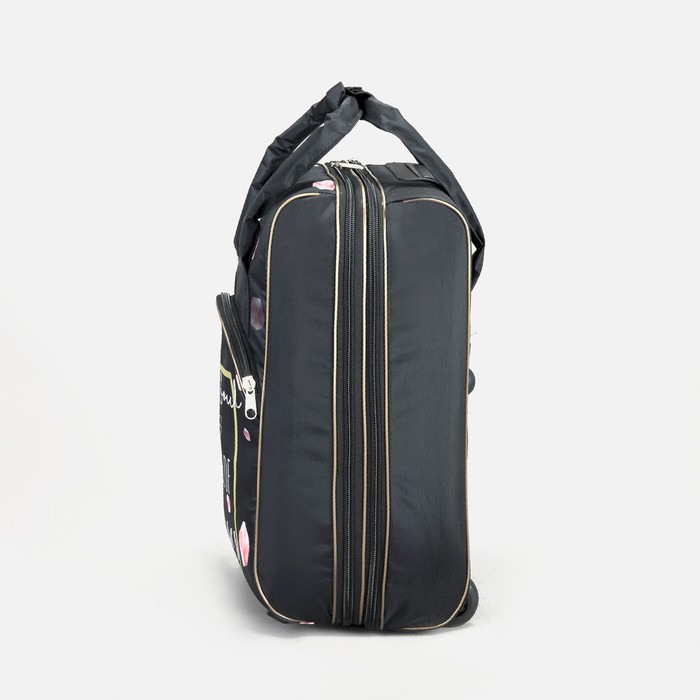 Чемодан малый 37 л (S) с сумкой, отдел на молнии, с расширением, цвет чёрный