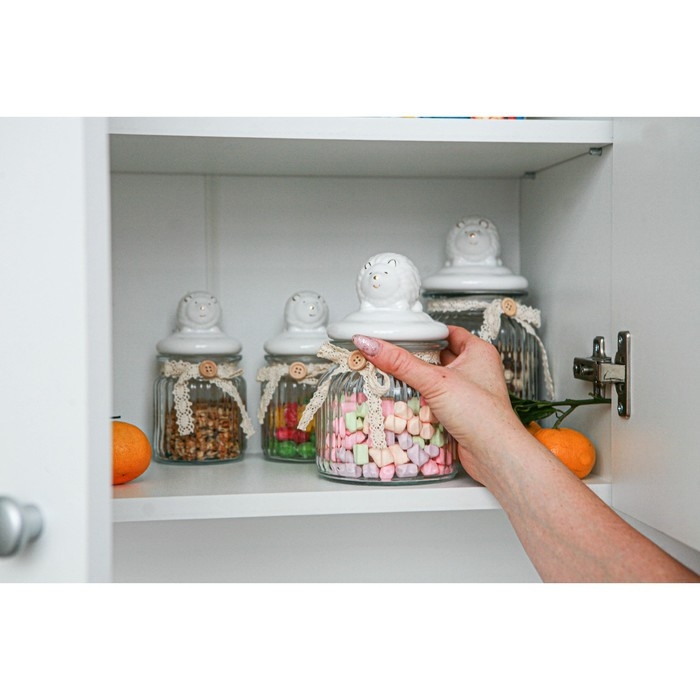 Банка стеклянная для хранения сыпучих продуктов Доляна &laquo;Ёжик в золотом&raquo;, 600 мл, с керамической крышкой