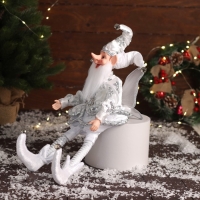 Новогодний шут "С крылышками" сидит, двигается, 39х14 см, серебро