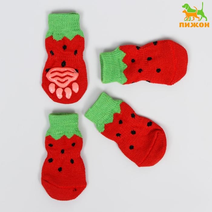 Носки нескользящие Носки нескользящие "Клубничка", M (3/4 * 7 см), набор 4 шт
