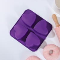 Форма для выпечки Доляна «Сердца», силикон, 16×16 см, 4 ячейки (7×7×3 см), цвет красный Форма для выпечки Доляна «Сердца», силикон, 16×16 см, 4 ячейки (7×7×3 см), цвет красный