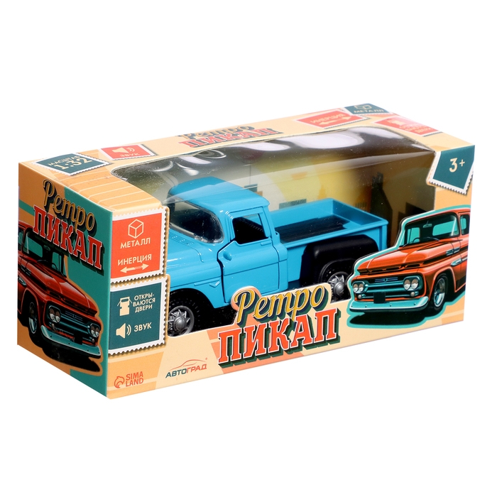 Машина металлическая «Пикап», инерция, 1:32, открываются двери, световые и звуковые эффекты, цвет синий Машина металлическая «Пикап», инерция, 1:32, открываются двери, световые и звуковые эффекты, цвет синий