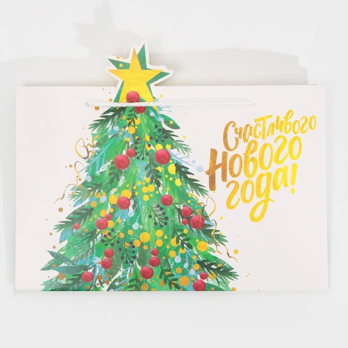 Пакет подарочный новогодний &laquo;Звезда&raquo;, 30 х 23 х 10 см, Новый год