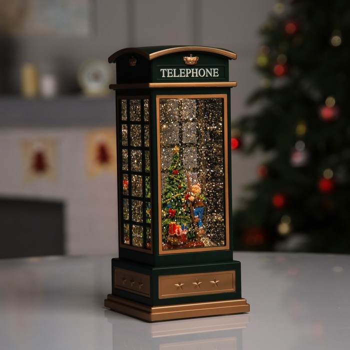 Светодиодная фигура &laquo;Ёлка в телефонной будке&raquo; 10.5 &times; 25 &times; 10.5 см, пластик, батарейки ААх3 (не в комплекте), USB, свечение тёплое белое