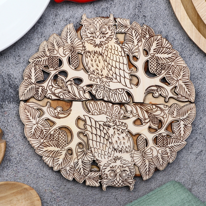 Подставка под горячее Подставка под горячее "Сова", D = 15 см, можжевельник