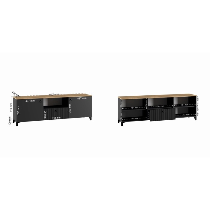 Тумба под ТВ Ника, 1500х410х516,  Графит/Дуб/Эйфория МДФ