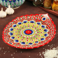 Ляган Риштанская Керамика "Цветы", 31 см, красный, рифлёный Ляган Риштанская Керамика "Цветы", 31 см, красный, рифлёный