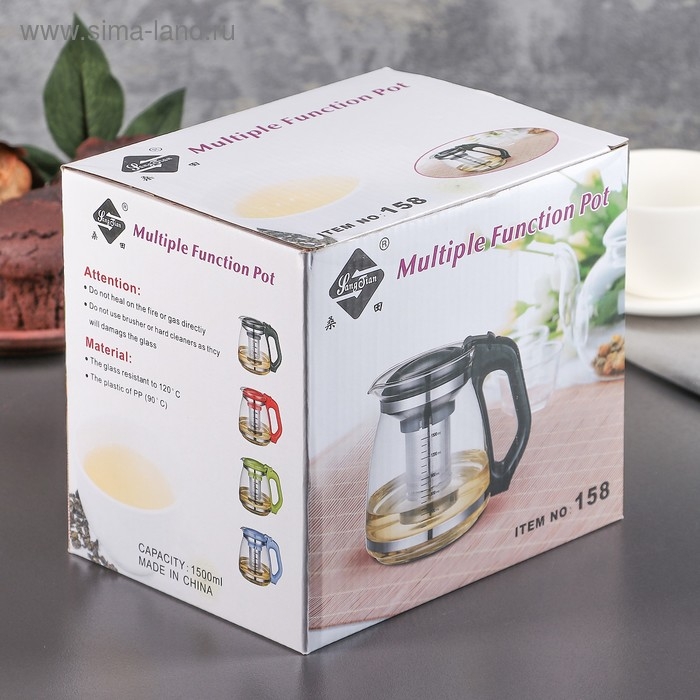 Чайник стеклянный заварочный &laquo;Иллюзия&raquo;, 1,5 л, с металлическим ситом, цвет чёрный