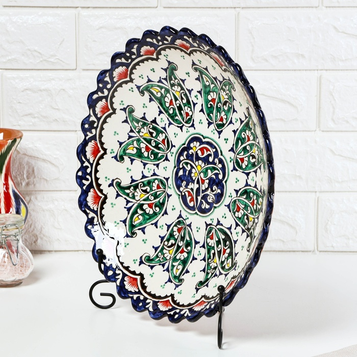 Ляган Риштанская Керамика Ляган Риштанская Керамика "Цветы", 32 см, синий, глубокий