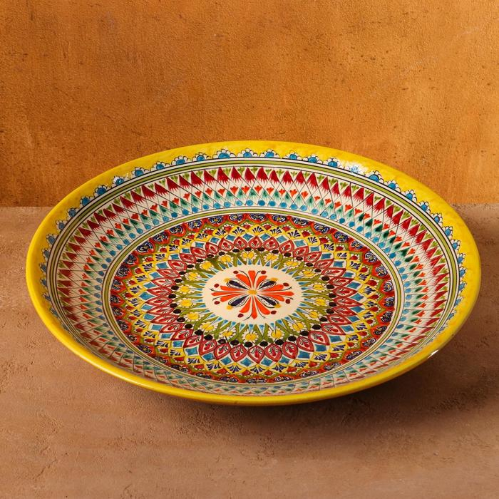 Ляган Риштанская Керамика Ляган Риштанская Керамика "Узоры", 42 см, жёлтый