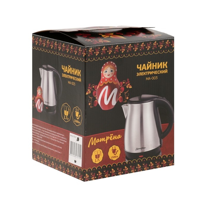 Чайник электрический Чайник электрический "Матрёна" MA-003, металл, 1.7 л, 1500 Вт, серебристый