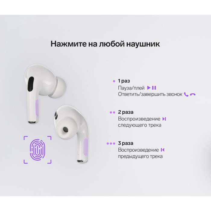 Наушники беспроводные Windigo Pro, TWS, Bluetooth 5.0, 40/500 мАч, сенсор, глянцевые, белые