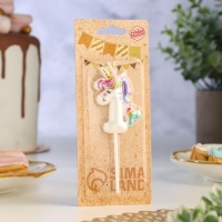 Свеча в торт "Единорог", цифра "1", 6 см Свеча в торт "Единорог", цифра "1", 6 см