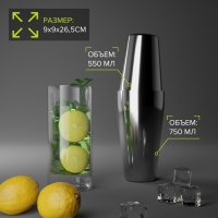Бостонский шейкер из нержавеющей стали, 750+550 мл, 9×26,5 см, 304 сталь, цвет серебряный Бостонский шейкер из нержавеющей стали, 750+550 мл, 9×26,5 см, 304 сталь, цвет серебряный