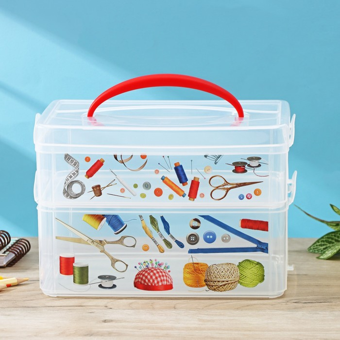 Контейнер универсальный Multi box, 2 секции, с ручкой и декором, рисунок МИКС Контейнер универсальный Multi box, 2 секции, с ручкой и декором, рисунок МИКС