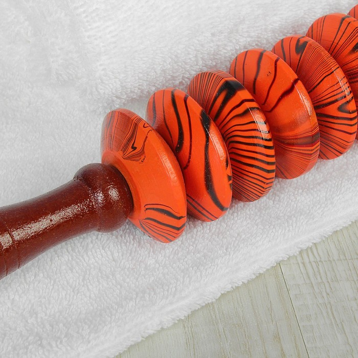 Массажёр &laquo;Скалка&raquo;, универсальный, 36 &times; 6 см, 8 дисков, деревянный