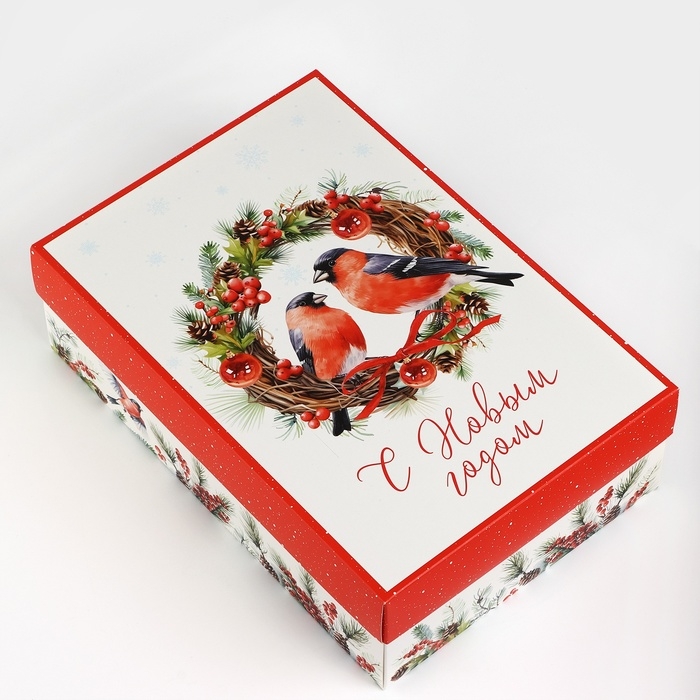 Коробка подарочная новогодняя складная &laquo;Снегири&raquo;, 30 х 20 х 9 см, Новый год