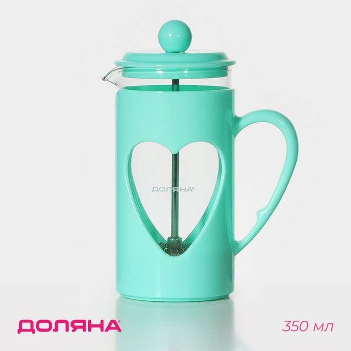 Чайник заварочный френч - пресс Доляна &laquo;Комплимент&raquo;, 350 мл, стекло, цвет бирюзовый