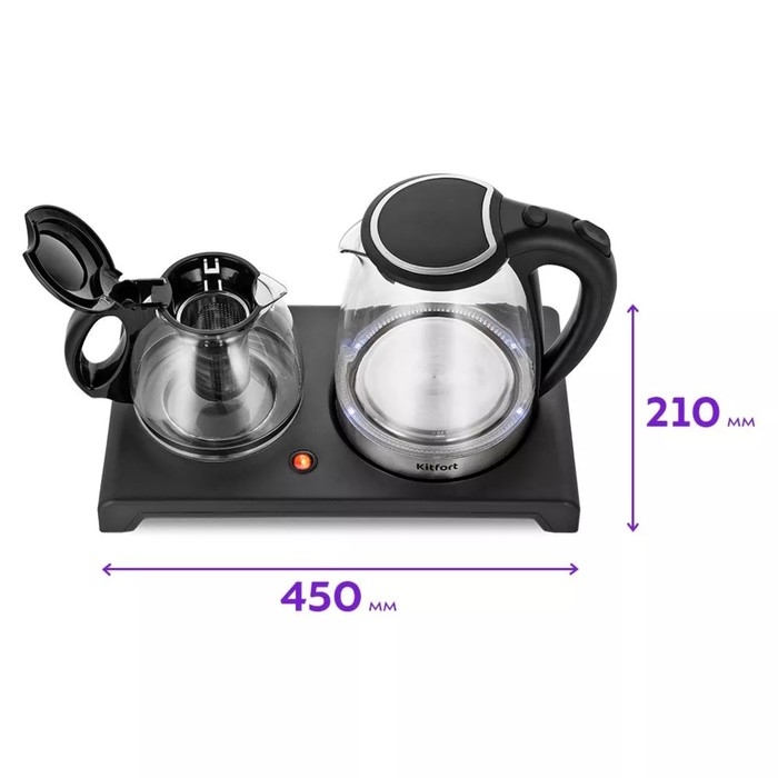 Чайный набор Kitfort КТ-6180, стекло, 2/1.2 л, 1500 Вт, чёрный Чайный набор Kitfort КТ-6180, стекло, 2/1.2 л, 1500 Вт, чёрный