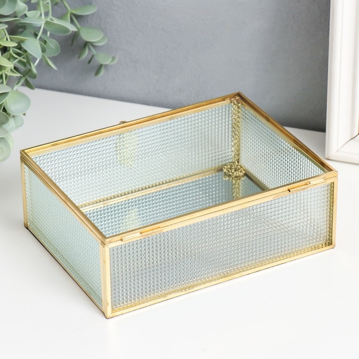 Шкатулка стекло с металлическим каркасом "Прямоугольная. Квадратики" 18,5х14х6,5 см