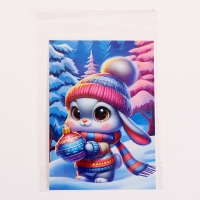 Аппликация стразами на новый год для детей «Зайка», А6, новогодний набор для творчества Аппликация стразами на новый год для детей «Зайка», А6, новогодний набор для творчества