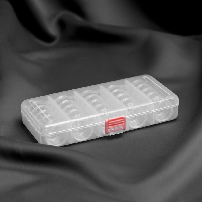 Набор баночек для рукоделия, 25 шт, d = 2,3 / 2,7 см, в контейнере со съёмными ячейками, 19 × 9,5 × 3,5 см, цвет прозрачный Набор баночек для рукоделия, 25 шт, d = 2,3 / 2,7 см, в контейнере со съёмными ячейками, 19 × 9,5 × 3,5 см, цвет прозрачный