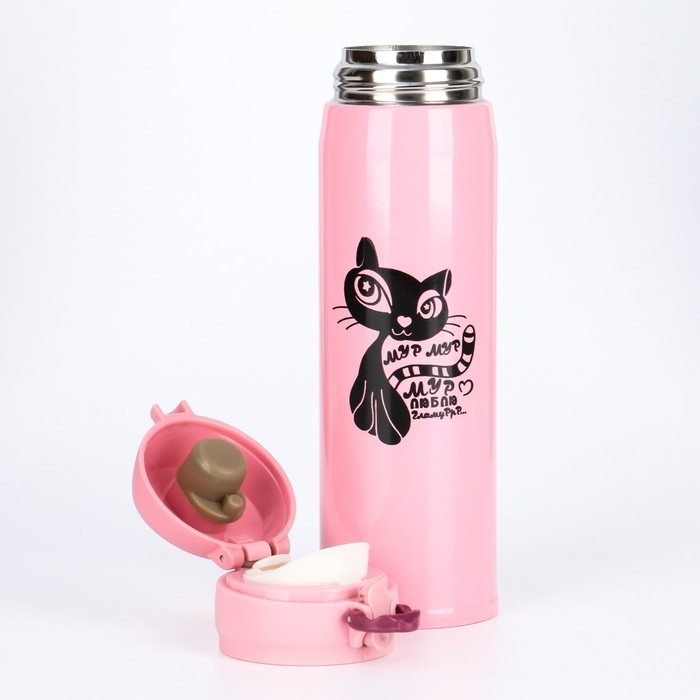 Термос, 420 мл, Топ  "Мур-мур люблю гламур", сохраняет тепло 8 ч