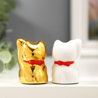 Сувенир керамика "Кот Манэки-нэко белый и золотой" набор 2 шт 5х3,3х3 см Сувенир керамика "Кот Манэки-нэко белый и золотой" набор 2 шт 5х3,3х3 см